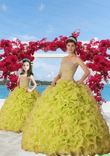 Exquisite Beading and Ruffles Yellow Green Princesita Dress