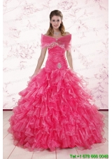 2015 Elegant Sweetheart Hot Pink Quinceanera Dresses with Ruffles