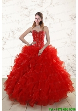 2015 Most Popular Red Quinceanera Dresses with Beading and Ruffles