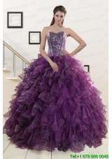 2015 New Style Purple Quinceanera Dresses with Beading and Ruffles
