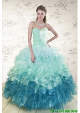 2015 Prefect Multi Color Quinceanera Dresses with Beading and Ruffles