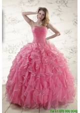 2015 Pretty Beading Quinceanera Dresses in Rose Pink