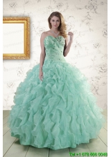 2015 Pretty Sweetheart Beading Quinceanera Dresses in Apple Green