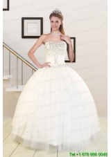 2015 Sweetheart White Elegant Quinceanera Dresses with Beading