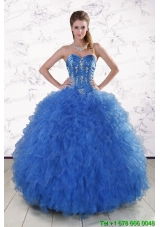 Pretty Royal Blue 2015 Quinceanera Dresses with Appliques and Ruffles