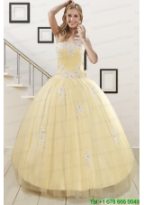 Cheap Light Yellow Sweet 16 Dresses with White Appliques