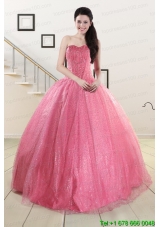 Cheap Sweetheart Sequins Quinceanera Dress in Rose Pink For 2015