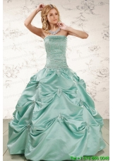 Cheap Turquoise Quinceanera Dresses with Appliques and Pick Ups
