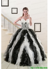 2015 Custom Made Black and White Quinceanera Dresses with Zebra and Ruffles