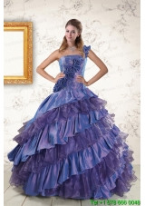 2015 Custom Made One Shoulder Hand Made Flowers and Ruffles Quinceanera Dresses