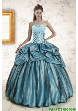 2015 Custom Made Strapless Pick Ups Quinceanera Dresses in Teal
