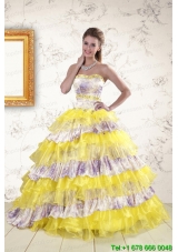 2015 Printed and Ruffles Multi Color Custom Made Quinceanera Dresses