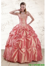 Custom Made Beading and Appliques Watermelon Red Sweet 16 Dresses