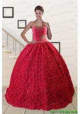 Custom Made Rolling Flower Beading 2015 Quinceanera Dresses in Coral Red