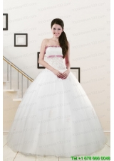 2015 Discount Strapless Appliques and Belt Quinceanera Dresses in White