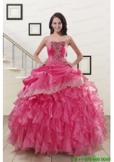 Appliques and Ruffles 2015 In Stock Hot Pink Quinceanera Gowns