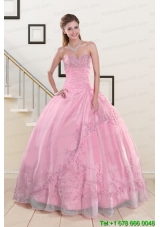 Beading and Appliques Baby Pink In Stock Quinceanera Dresses for 2015