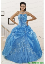 Custom Made Baby Blue 2015 Quinceanera Dresses with Embroidery