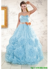 Custom Made Beading Aqua Blue 2015 Quinceanera Dresses