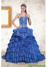 Royal Blue Appliques and Pick Ups Custom Made Quinceanera Dresses with Brush Train