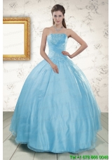 Strapless Beading 2015 Affordable Quinceanera Dress in Baby Blue