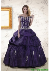 2015 In Stock Off The Shoulder Appliques Quinceanera Dresses in Purple