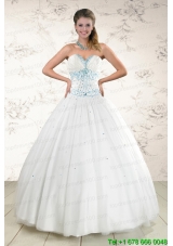 2015 Most Popular White Quinceanera Dresses with Appliques and Beading