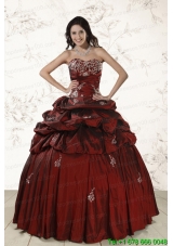 Appliques 2015 Most Popular Wine Red Quinceanera Dresses with Lace Up