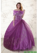 Purple Sweetheart Appliques 2015 In Stock Quinceanera Dresses with Embroidery