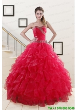 Sweetheart Ball Gown 2015 Most Popular Sweet 16 Dresses in Coral Red