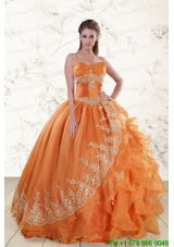 Most Popular Strapless Appliques 2015 Quinceanera Dresses in Orange