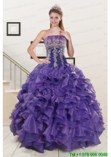 2015 New Style Purple Sweet 15 Dresses with Embroidery and Ruffles