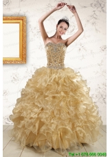 2015 New Style Ruffles and Beaded Quinceanera Dresses in  Champange