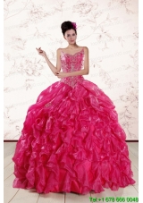 2015 New Style Spaghetti Straps Beading Quinceanera Dresses in Hot Pink