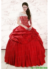 2015 New Style Sweetheart Beading Quinceanera Dresses in Red