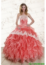 2015 Pretty Watermelon Quinceanera Dresses with Strapless
