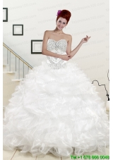 Pretty Sweetheart Sweep Train Beading and Ruffles Quinceanera Dress for 2015