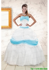 Pretty White and Baby Blue Ball Gown Quinceanera Dress for 2015