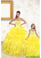 Sweetheart Beading and Ruffles 2015 Brand New Yellow Princesita Dress