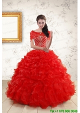 2015 Pretty Ball Gown Beading Quinceanera Dresses in Red