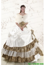 2015 Pretty Strapless Leopard Quinceanera Dresses with Hand Made Flower