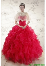 2015 Pretty Sweetheart Beading Quinceanera Dresses in Red