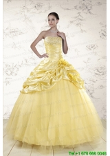 Pretty Yellow Sweetheart Ball Gown Quinceanera Dresses for 2015