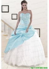 2015 Pretty Blue and White Quinceanera Dresses with Beading and Pick Ups