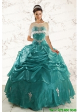 2015 Puffy Sweetheart Organza Appliques Sweet 16 Dresses