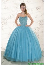 Brand Pretty Ball Gown Beaded Quinceanera Dress in Baby Blue