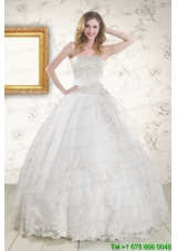 2015 Puffy Appliques Quinceanera Dress in White