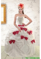 Puffy White Quinceanera Dresses with Beading and Bowknots For 2015