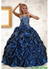 2015 Puffy Appliques Navy Blue Quinceanera Dresses with Pick Ups
