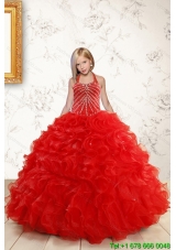 Beautiful Red Flower Girl Dress with Beading and Ruffles for 2015